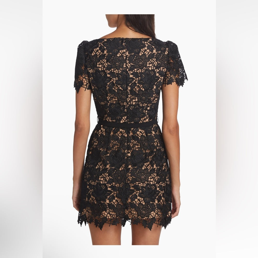 NWT Self-Portrait Guipure Black Lace Short-Sleeve Minidress Size 0