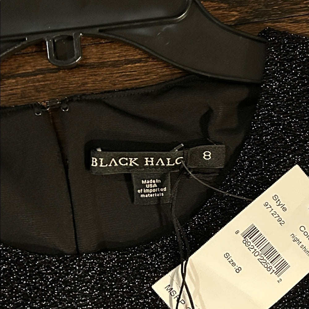 NWT Black Halo Women’s Elegant Black Sleeveless Shimmer Dress Size 8
