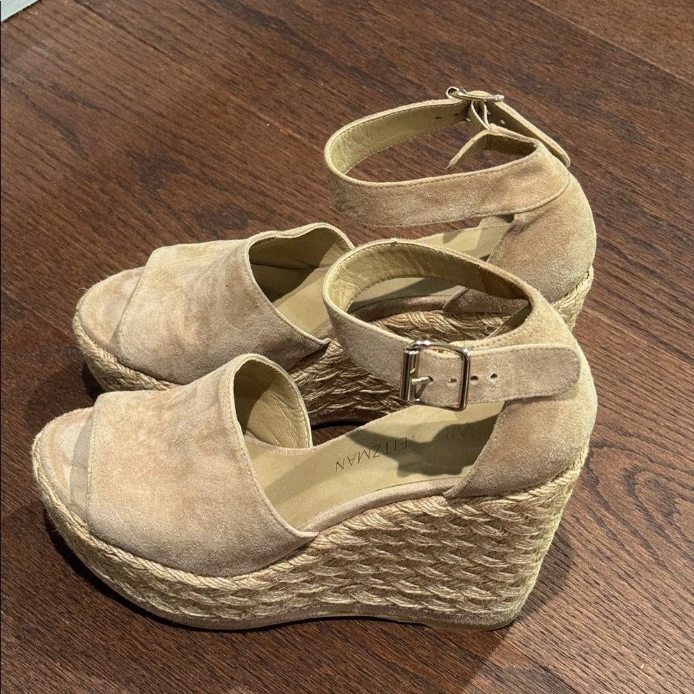 Stuart Weitzman Tan Suede Wedge Sandals Size 6