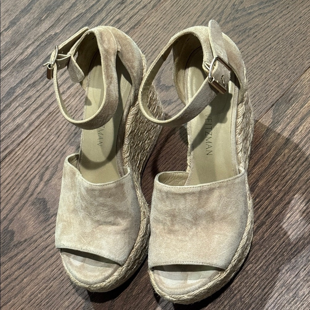 Stuart Weitzman Tan Suede Wedge Sandals Size 6
