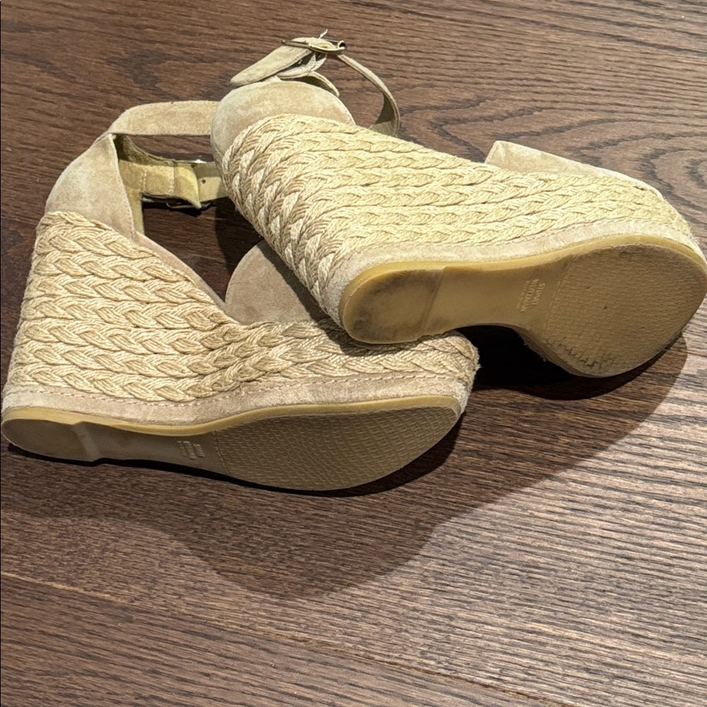 Stuart Weitzman Tan Suede Wedge Sandals Size 6