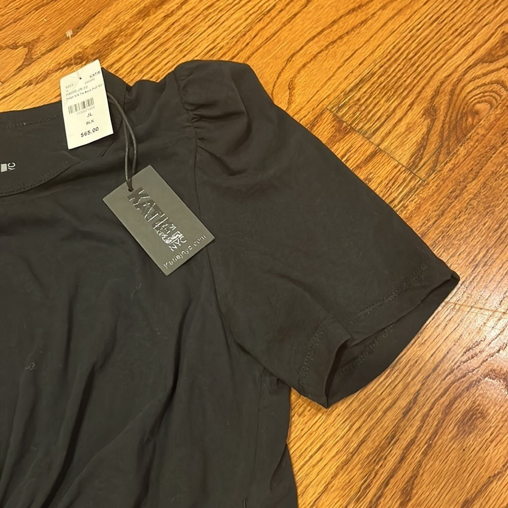 NWT Katie J NYC Junior’s Black Tie Short Sleeve Size L