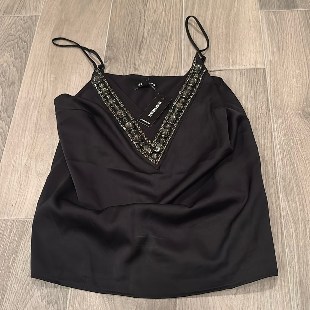 NWT Express Women’s Black Tank Top With Gems Size XS