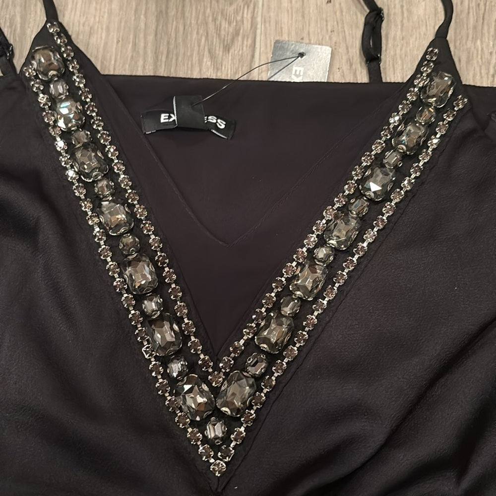 NWT Express Women’s Black Tank Top With Gems Size XS