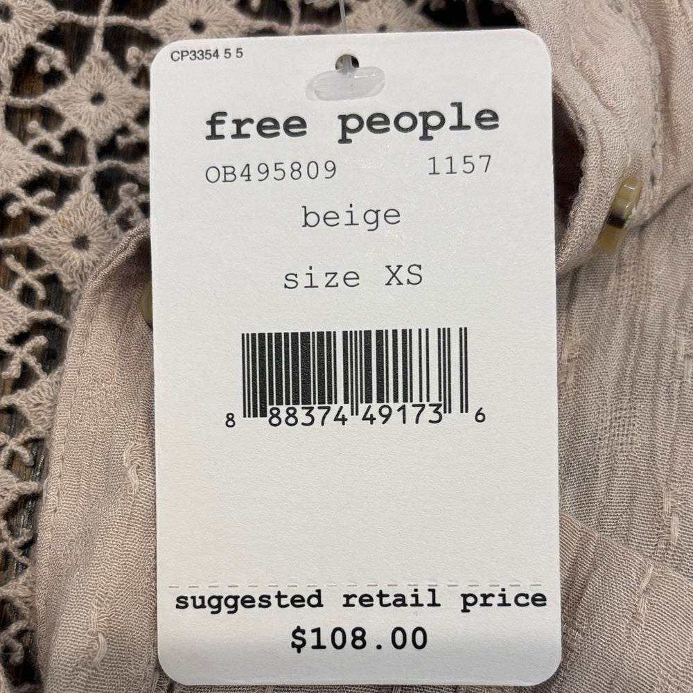 NWT Free People Women’s Blouse with Embroidered Accents Size X Small