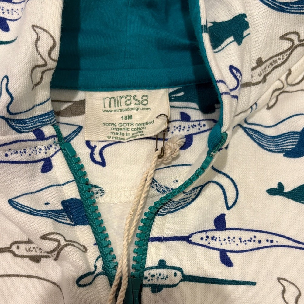 NWT Mirasa Whale Adventure Kids Hoodie White and Blue Size 18M