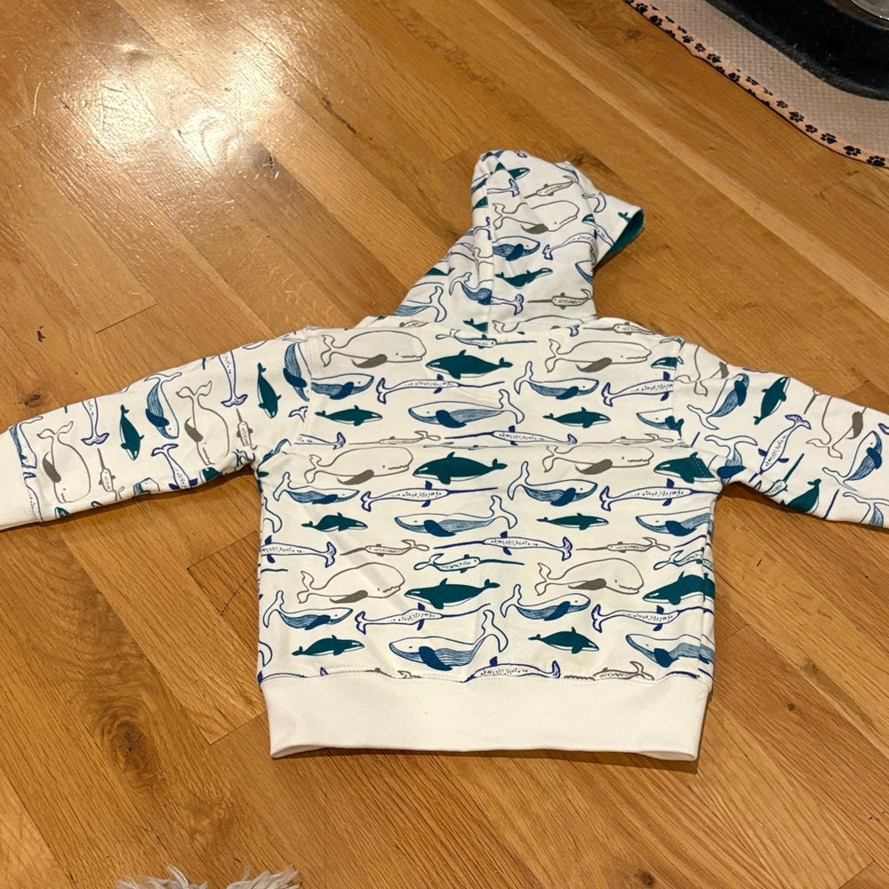 NWT Mirasa Whale Adventure Kids Hoodie White and Blue Size 18M