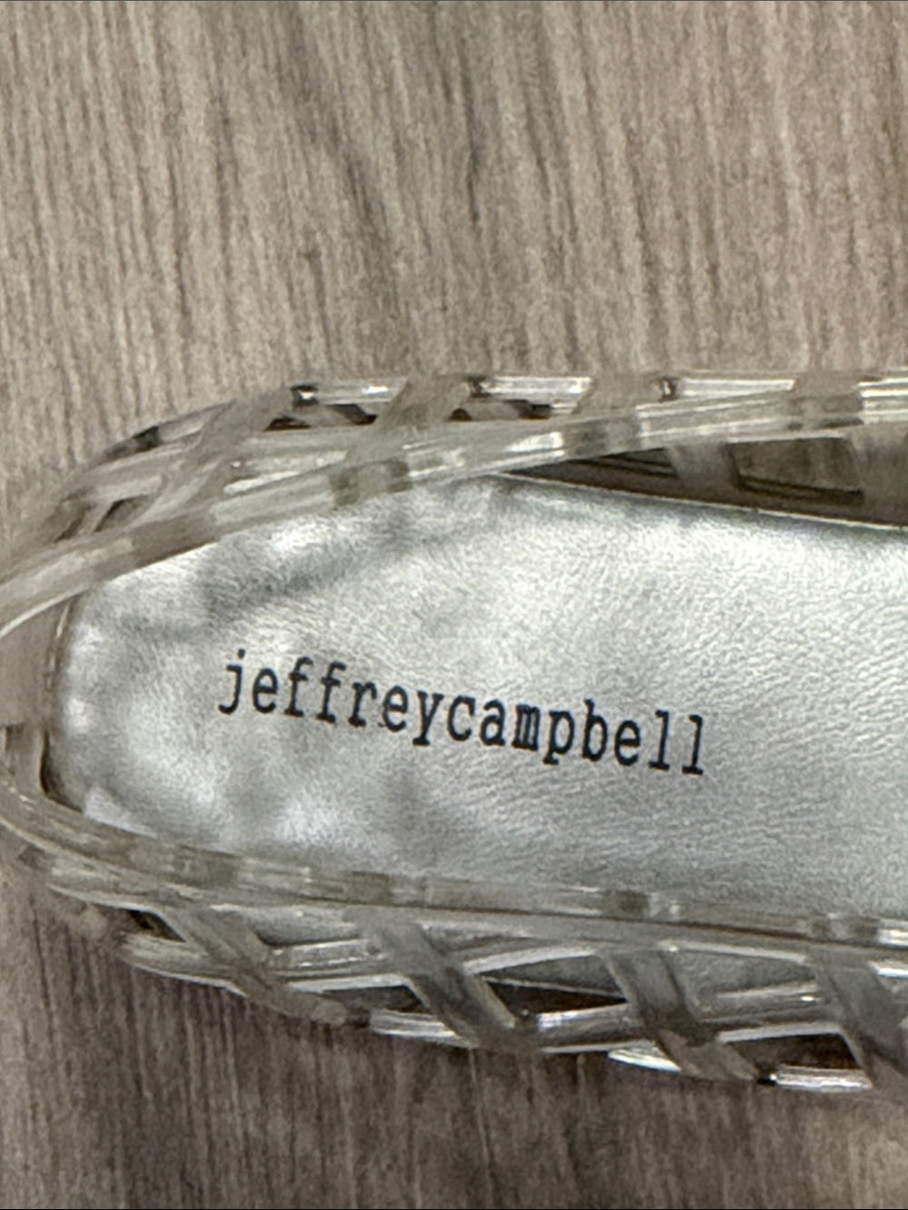 Jeffrey Campbell Woman’s Clear Silver Lattice Slip-On Shoes Size 8