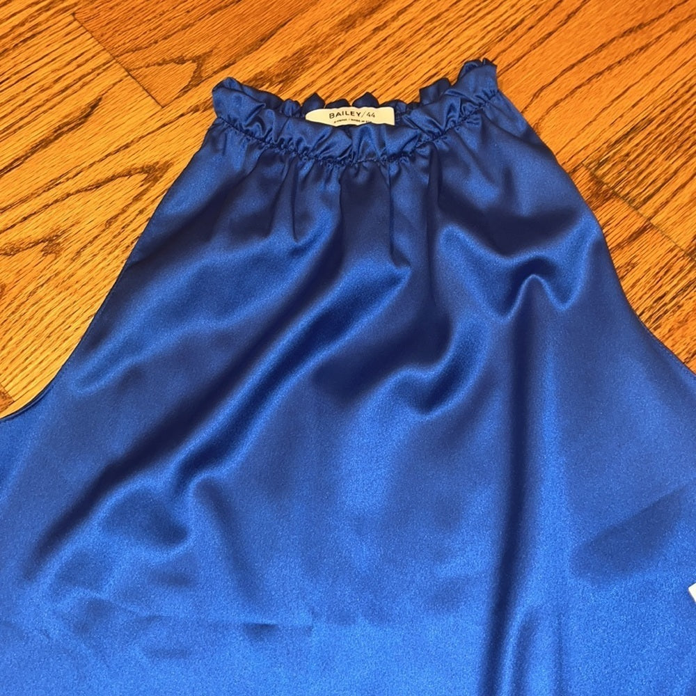 NWT Bailey / 44 Woman’s Ruffle Neck Blue Top Size XS