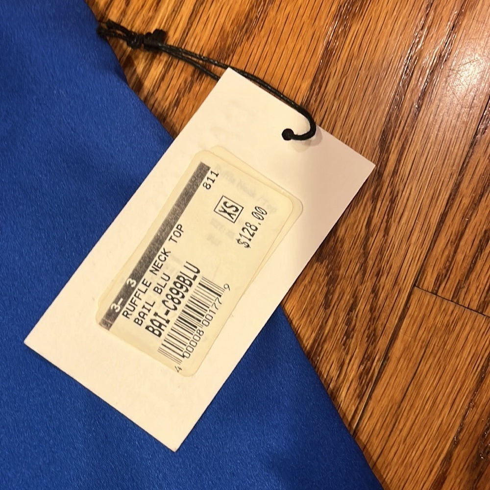 NWT Bailey / 44 Woman’s Ruffle Neck Blue Top Size XS