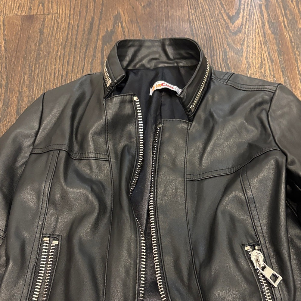 InCity Girl’s Stylish Black Leather Jacket Size 9/10