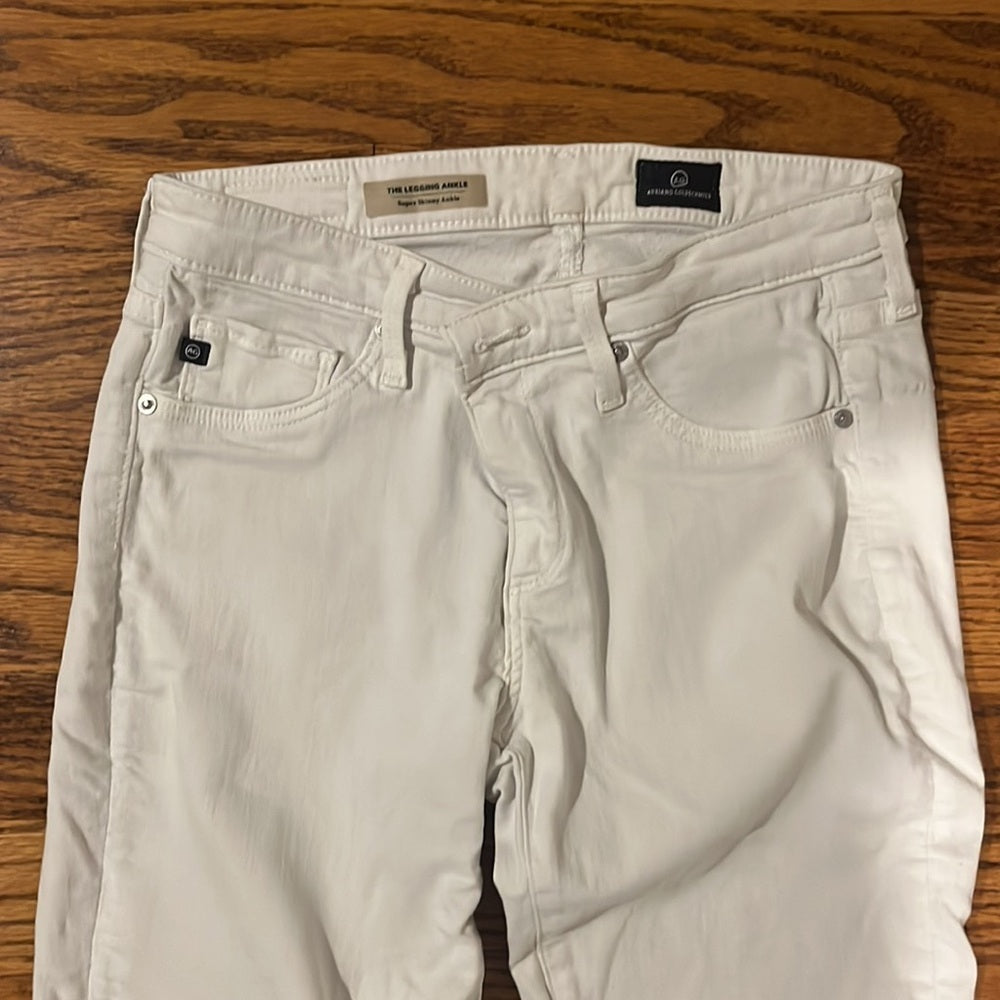 AG Adriano Goldschmied Woman’s White Legging Ankle Super Skinny Jeans Size 26R