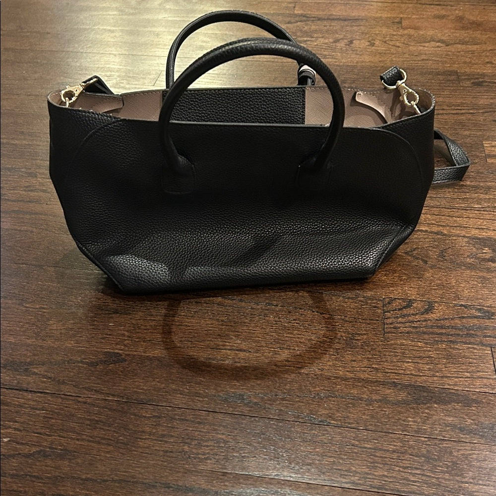 Black Leather Handbag with Gold Accents