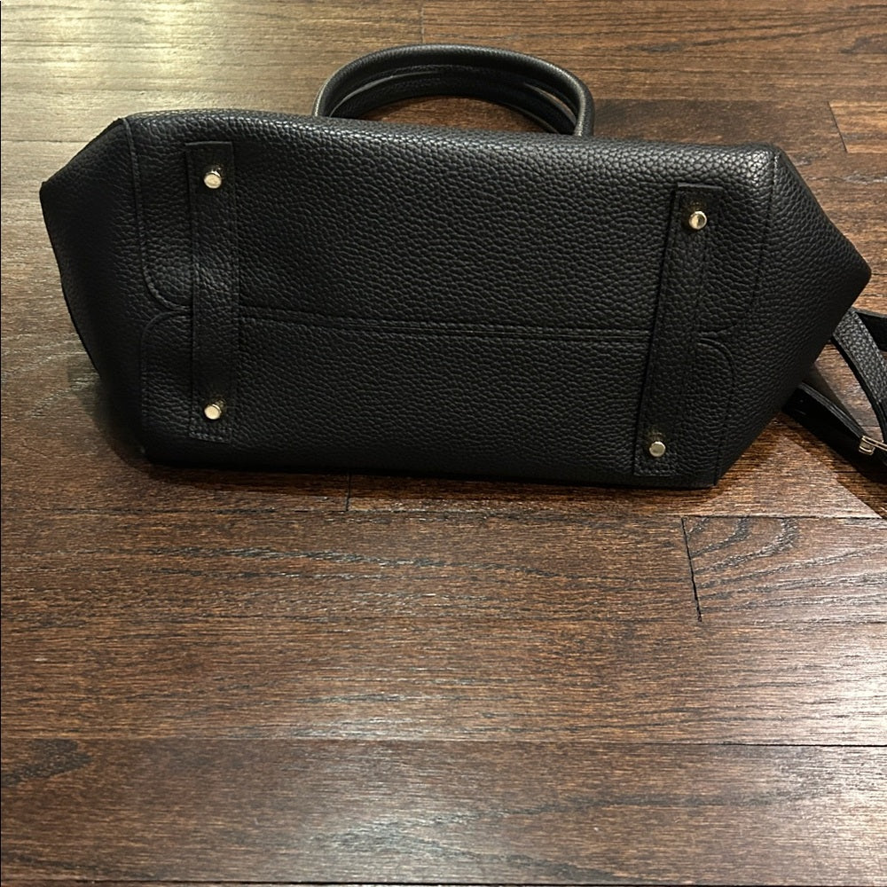 Black Leather Handbag with Gold Accents