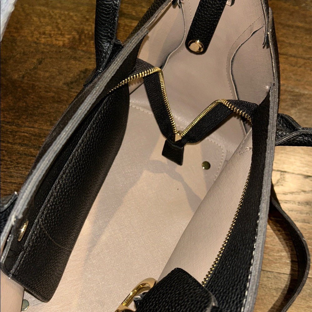 Black Leather Handbag with Gold Accents