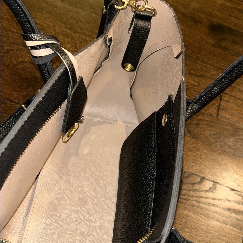 Black Leather Handbag with Gold Accents