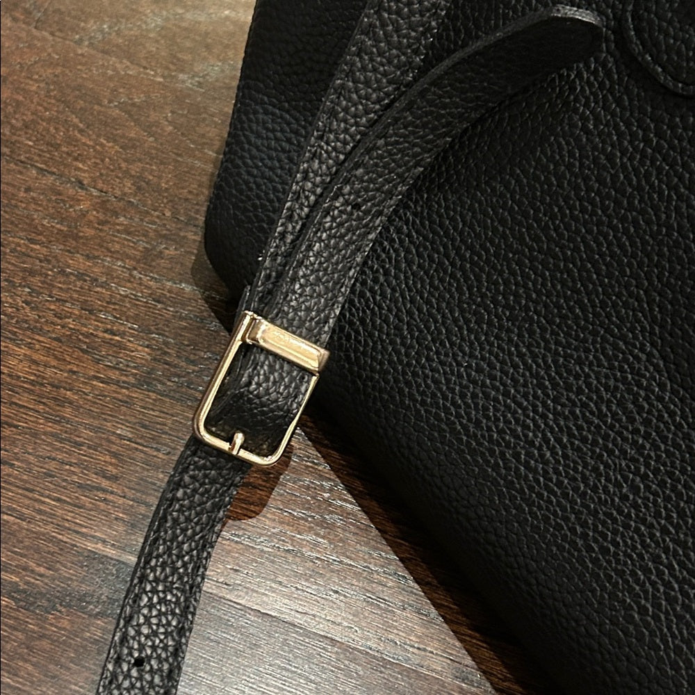 Black Leather Handbag with Gold Accents