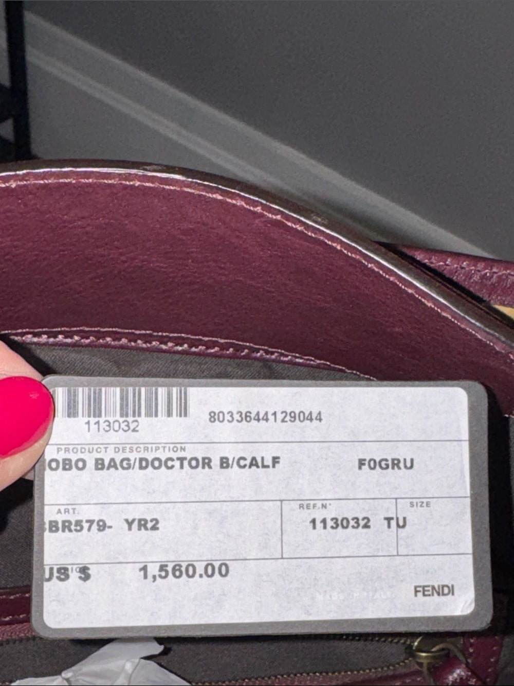 Fendi Women's Borsa Doctor Hobo Leather Deep Plum Bag