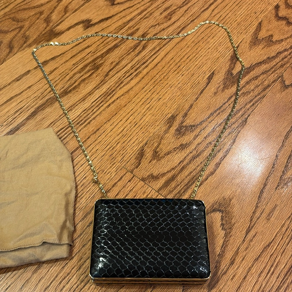 Sondra Robert’s Woman’s Black Leather Bag Gold Chain