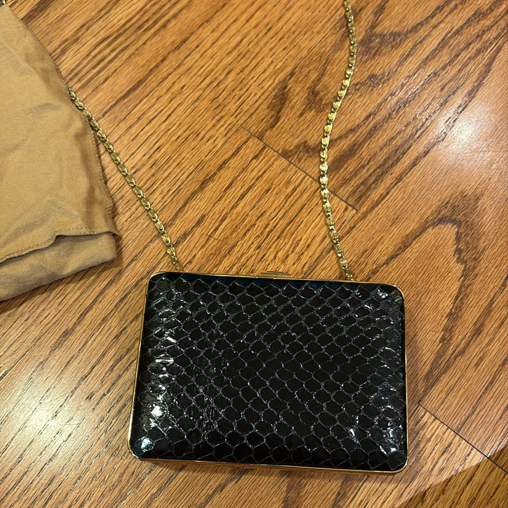 Sondra Robert’s Woman’s Black Leather Bag Gold Chain