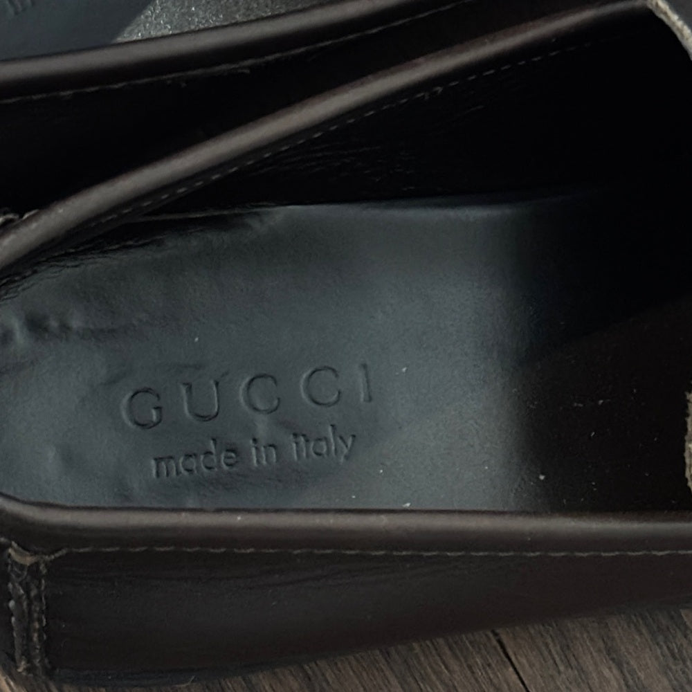 Gucci Men's Brown Leather Horsebit Loafers Classic Slip-On Dress Shoes Size 9.5