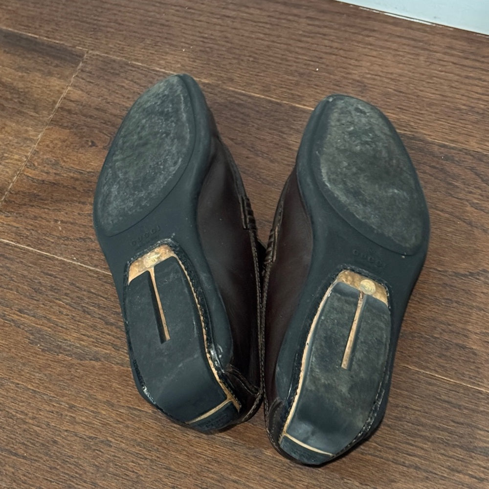 Gucci Men's Brown Leather Horsebit Loafers Classic Slip-On Dress Shoes Size 9.5