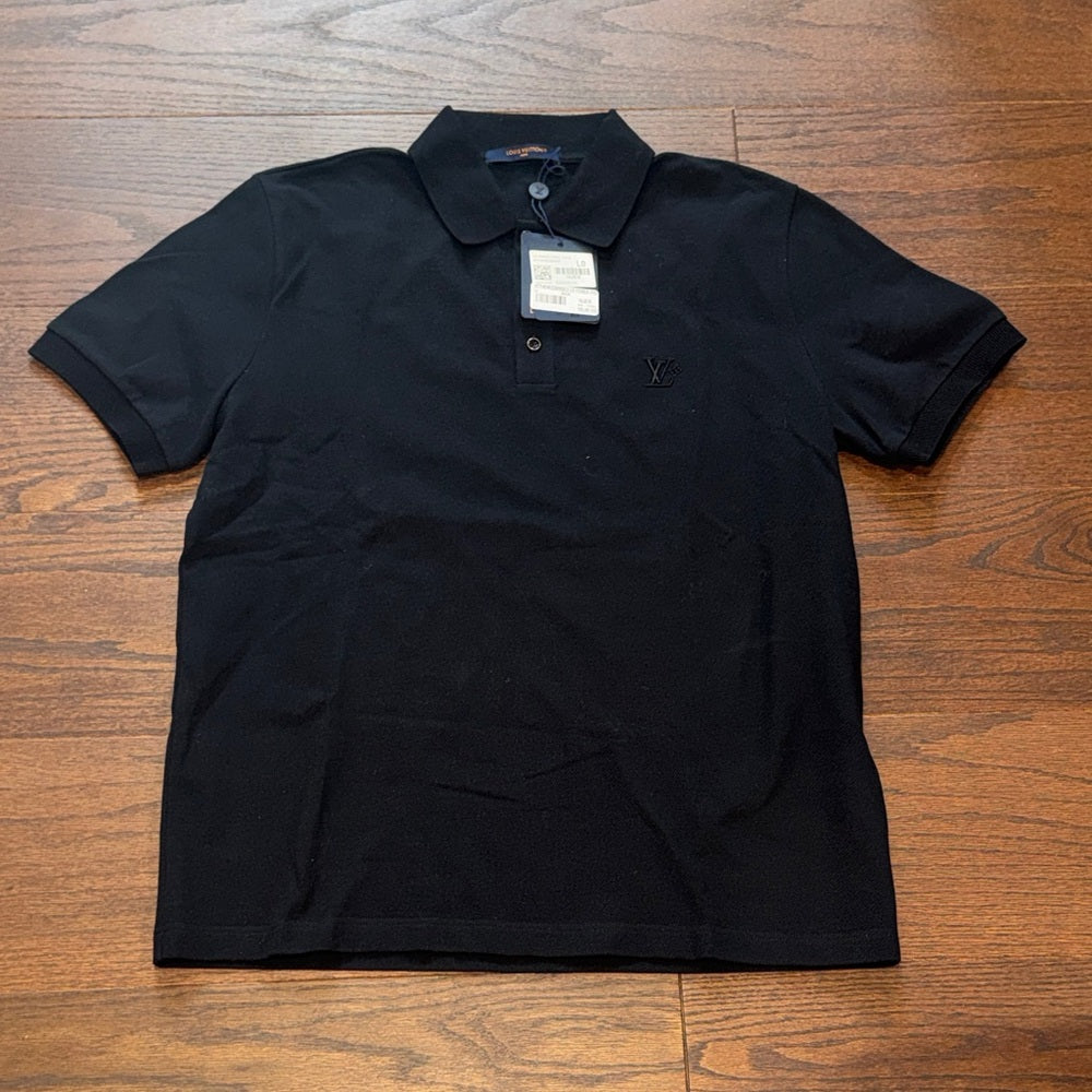 NWT Louis Vuitton Men's Black Polo Shirt with Subtle Embroidered Logo Size Large