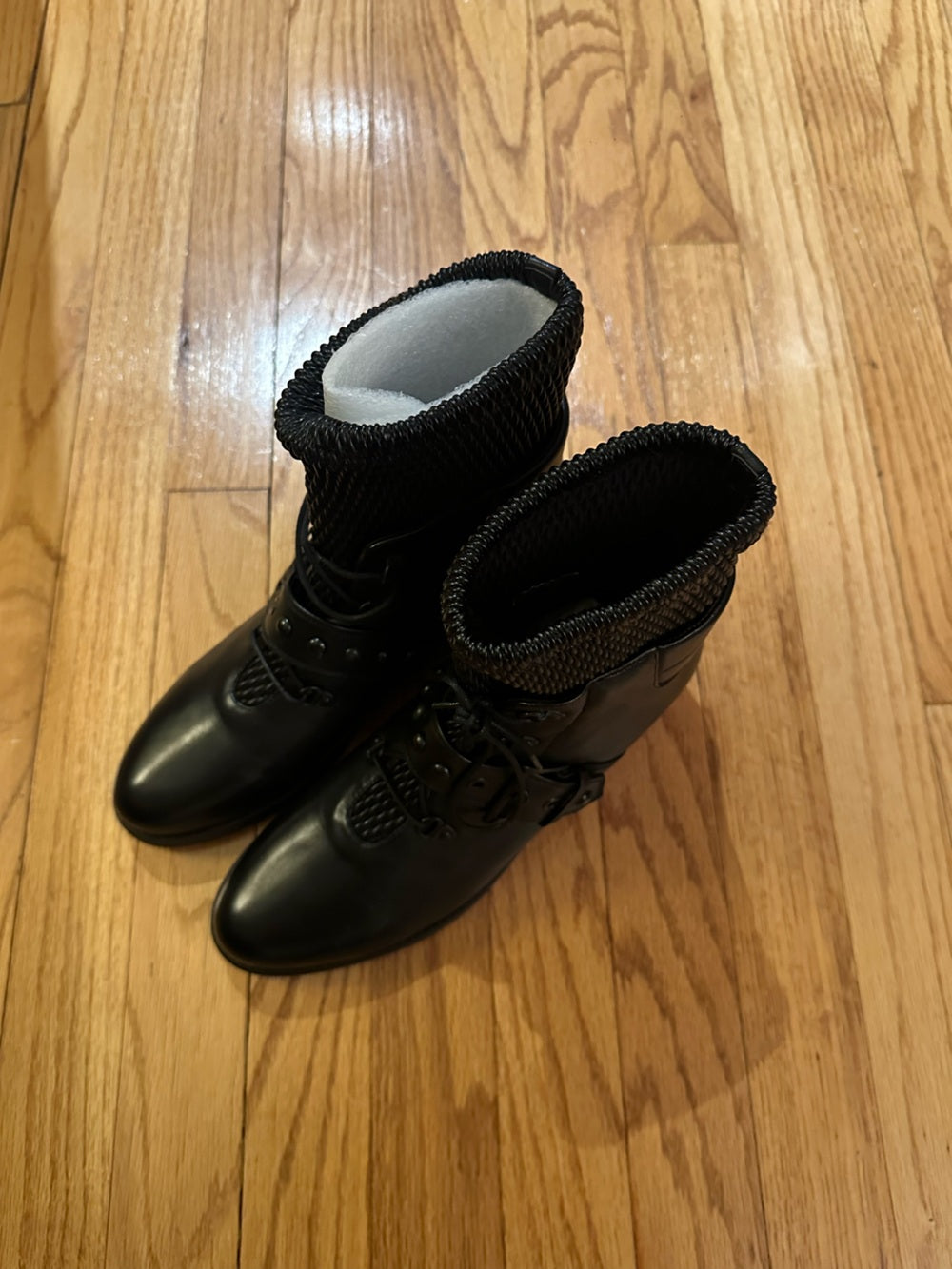 Stuart Weitzman Women’s Black Nappa Stitch Work Combat Boots Size 8