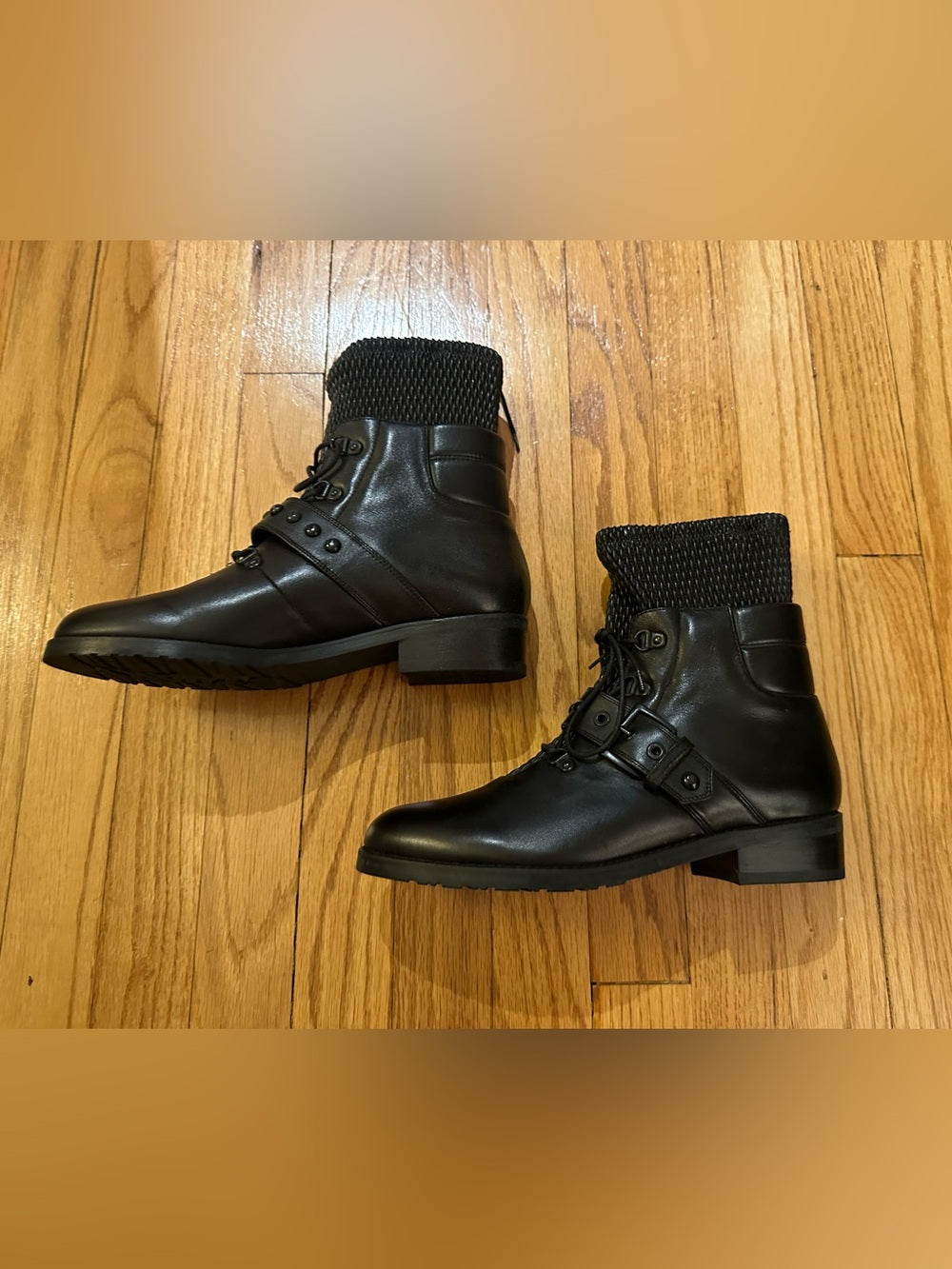Stuart Weitzman Women’s Black Nappa Stitch Work Combat Boots Size 8