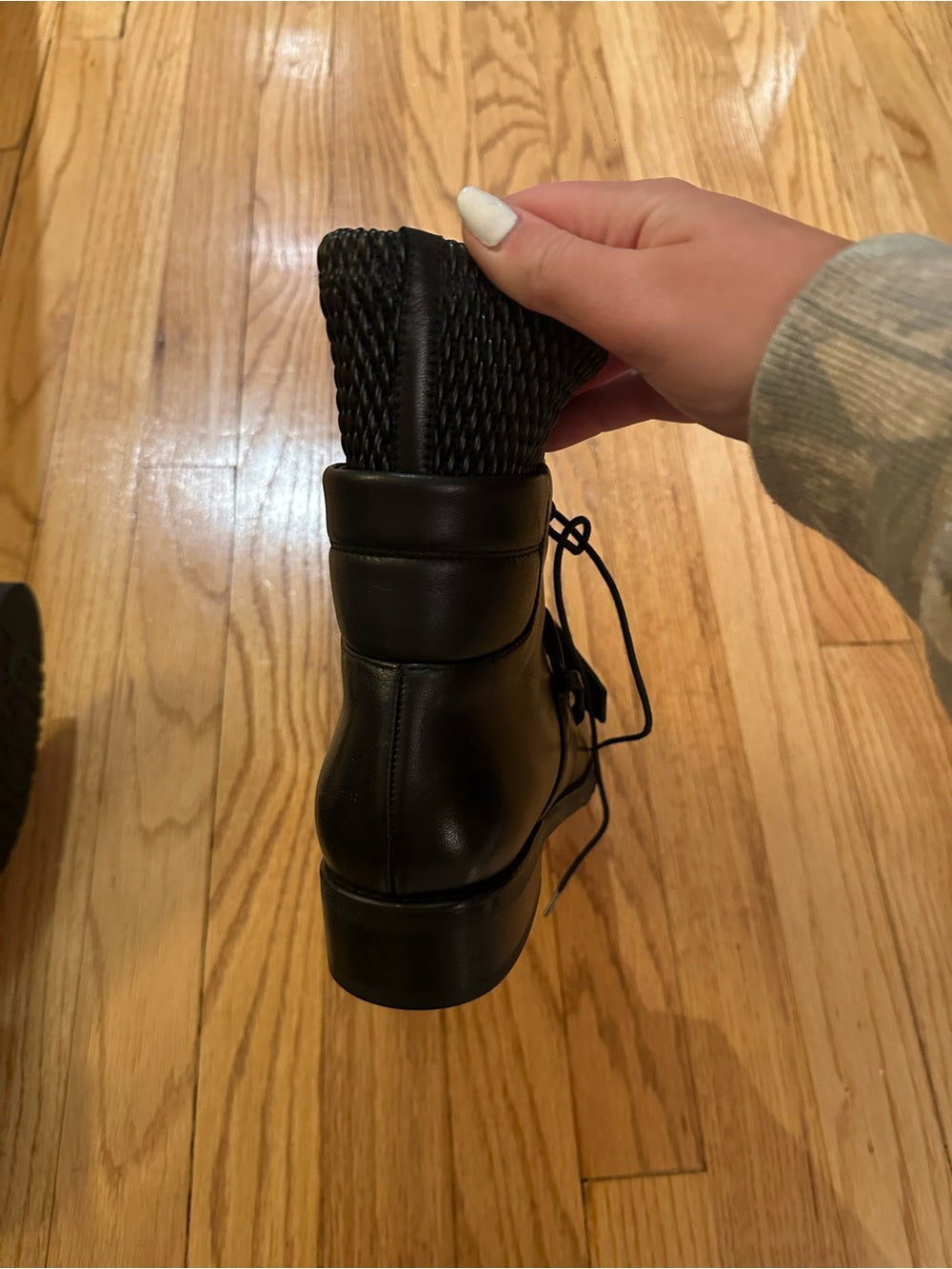 Stuart Weitzman Women’s Black Nappa Stitch Work Combat Boots Size 8