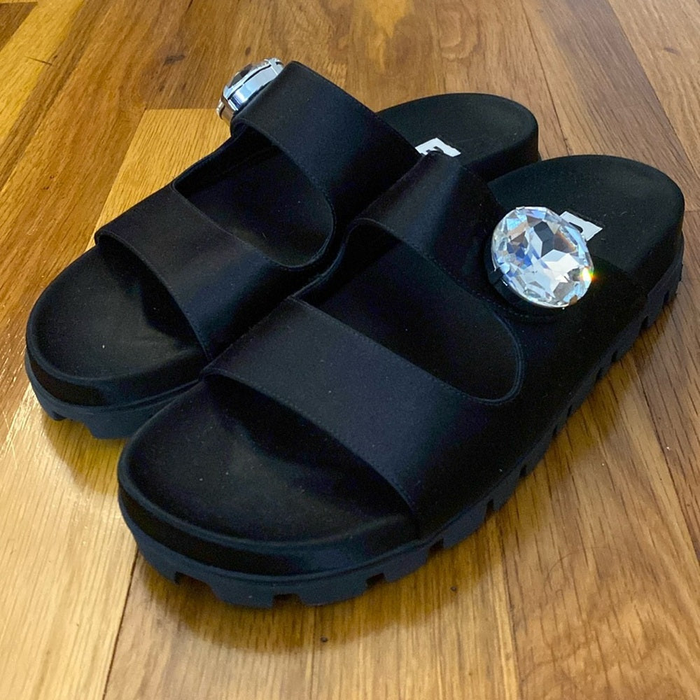 Miu Miu Women’s Black Sandals With Rhinestone Detailing Size 36.5