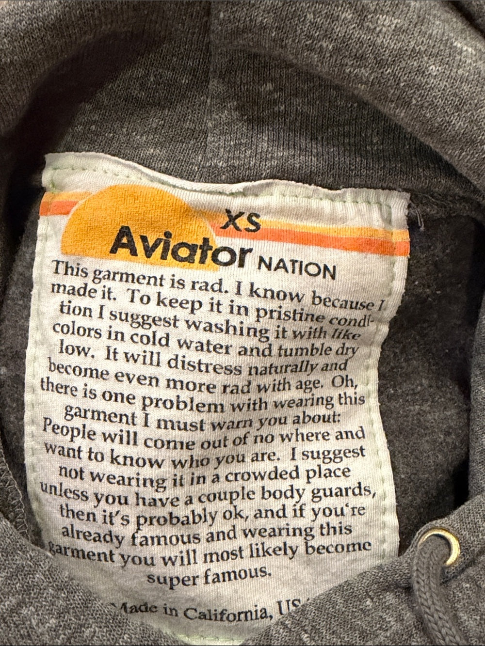 Aviator Nation Woman’s Gray Hoodie Size XS