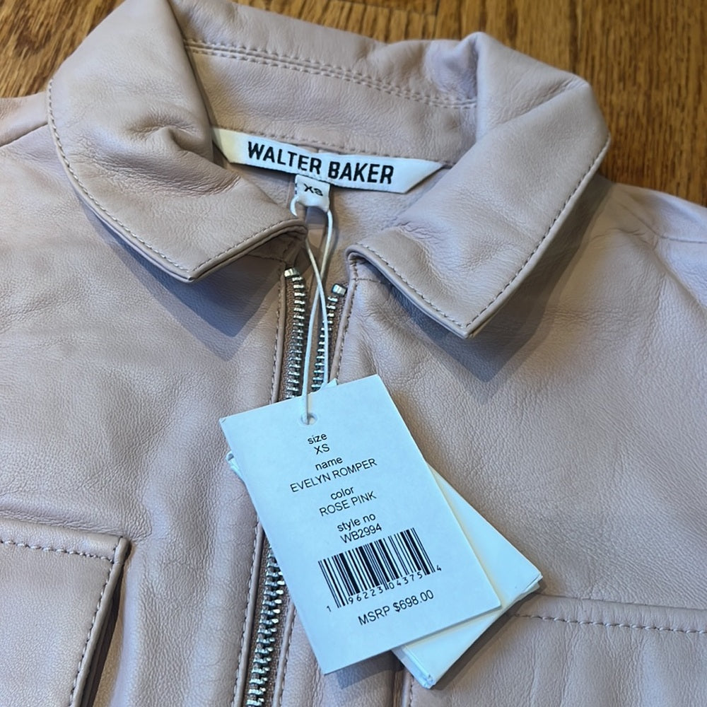 NWT Walter Baker Woman’s Evelyn Rose Pink Leather Romper Size XS