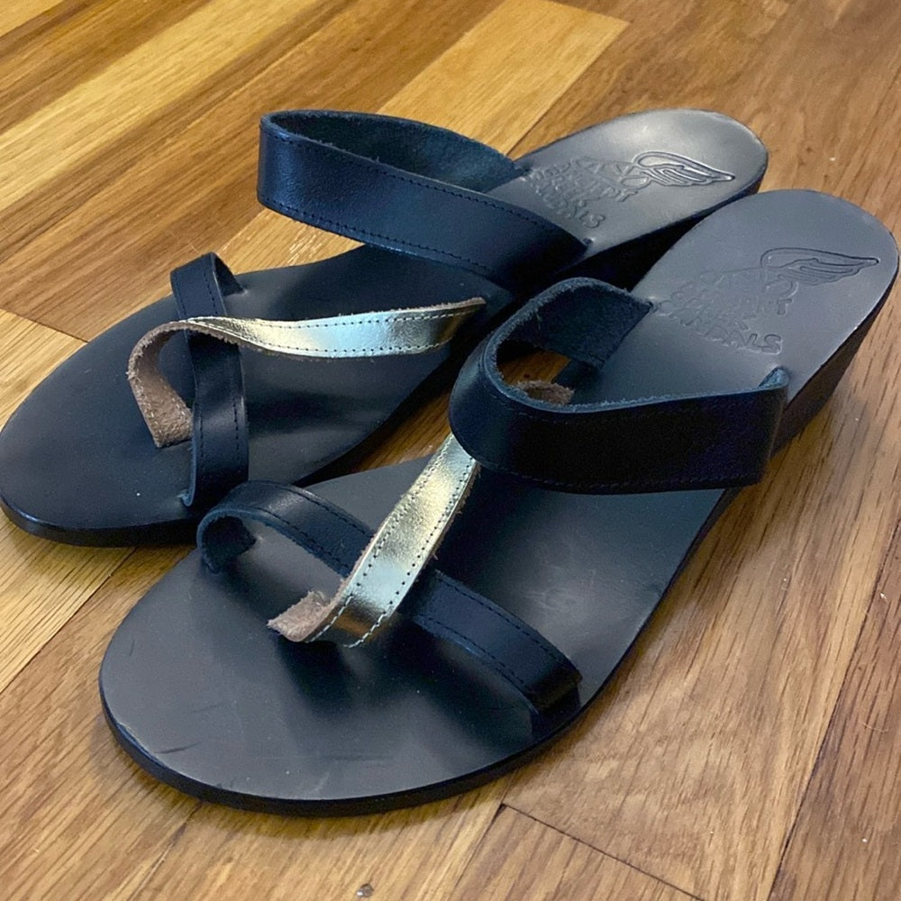 Ancient Greek Sandals Women’s Black and Gold Sandals Size 38