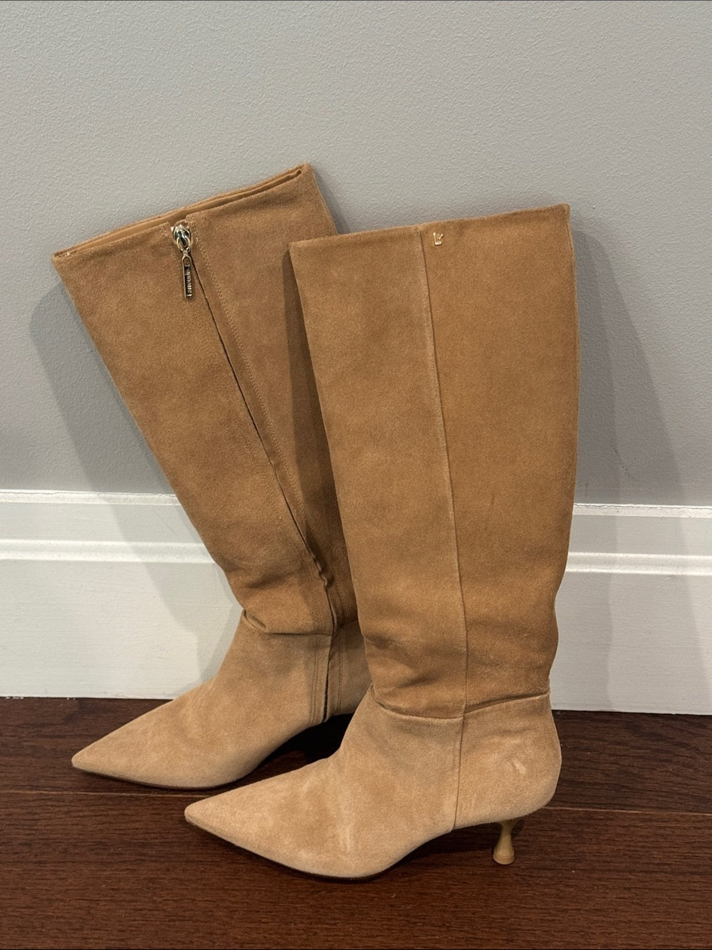 Larroude Suede Knee-High Boots in Tan - Women's Fashion Boots Size 7