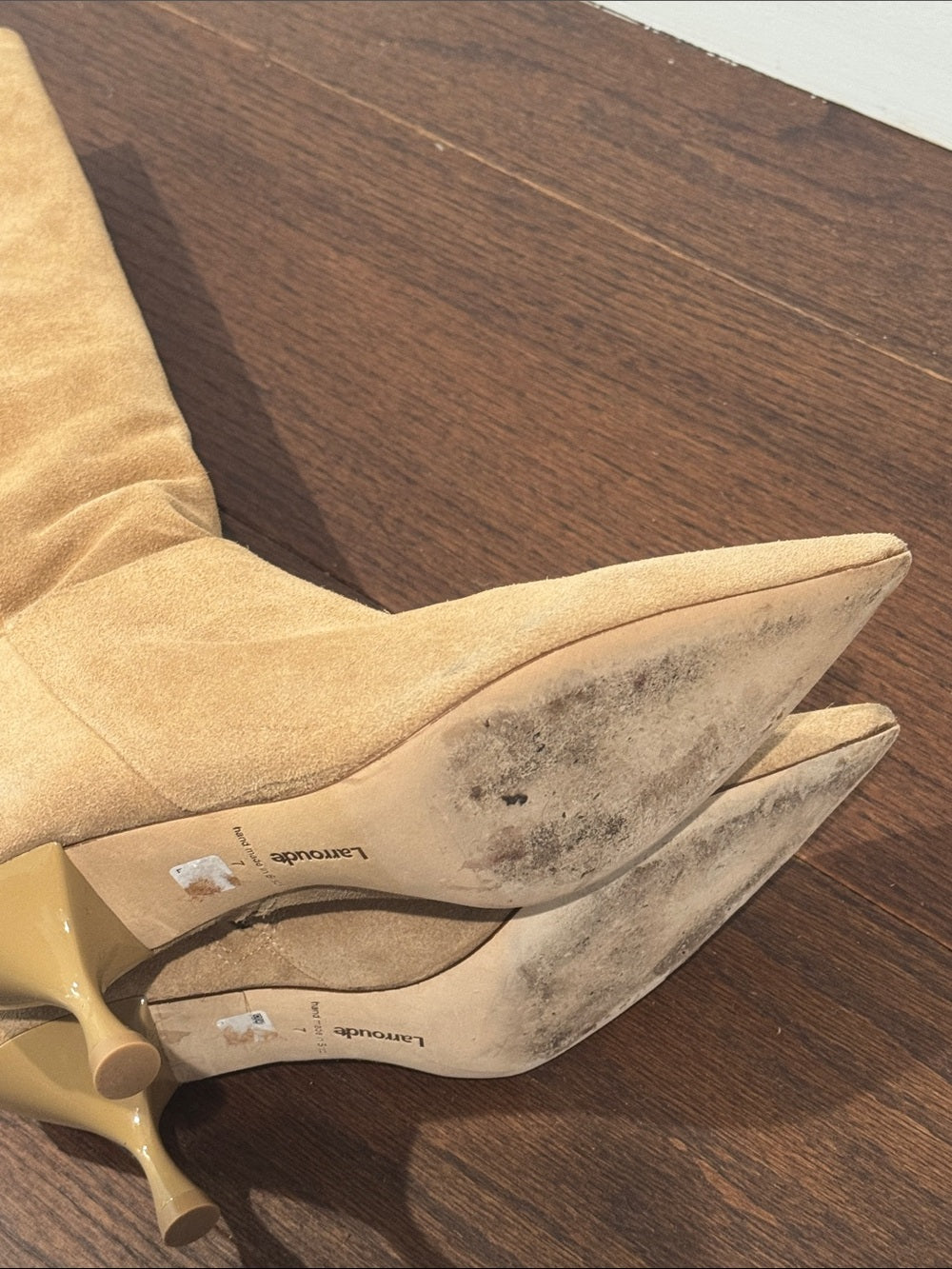 Larroude Suede Knee-High Boots in Tan - Women's Fashion Boots Size 7