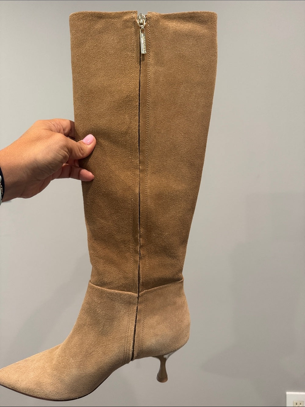 Larroude Suede Knee-High Boots in Tan - Women's Fashion Boots Size 7