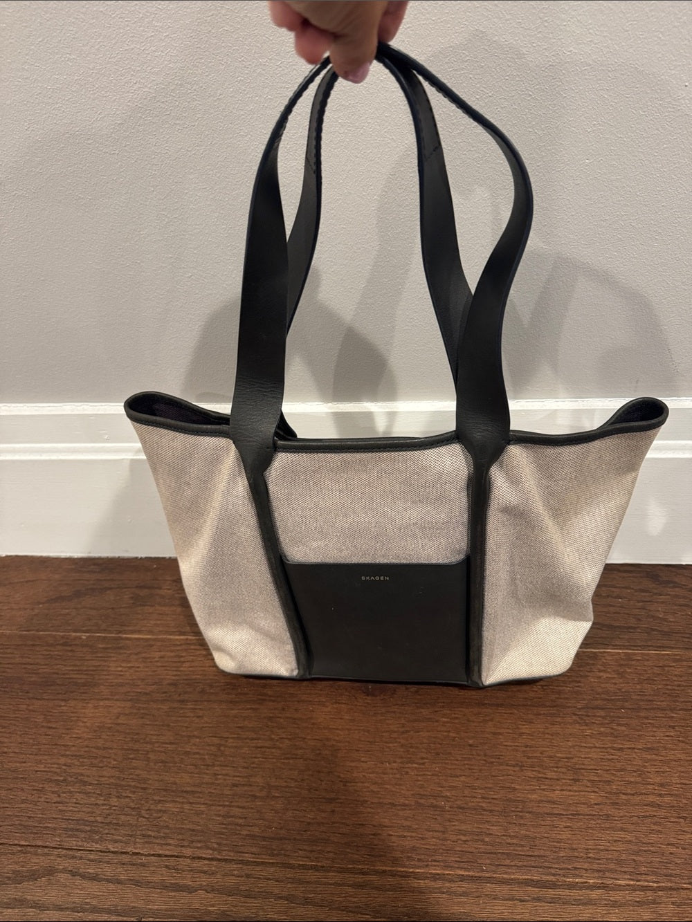 Skagen Grey Canvas Tote with Black Leather Trim