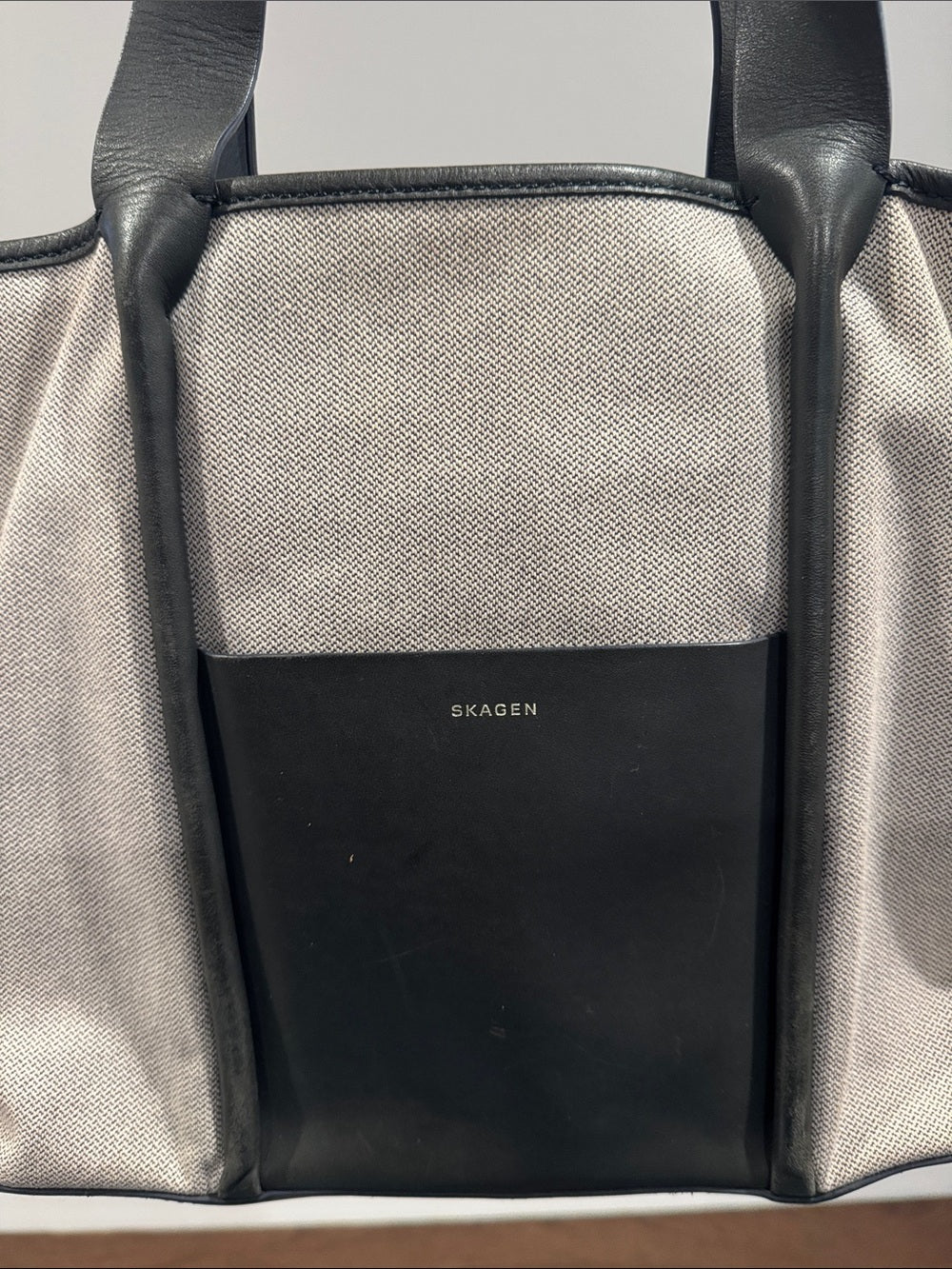 Skagen Grey Canvas Tote with Black Leather Trim