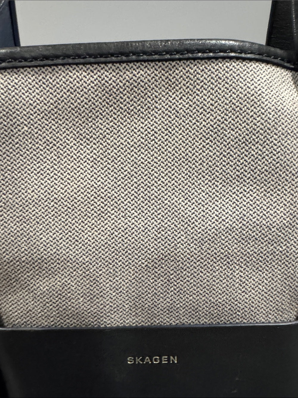 Skagen Grey Canvas Tote with Black Leather Trim