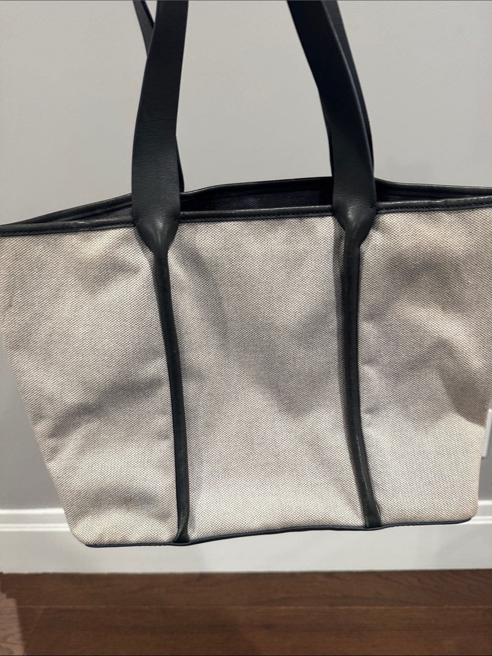 Skagen Grey Canvas Tote with Black Leather Trim