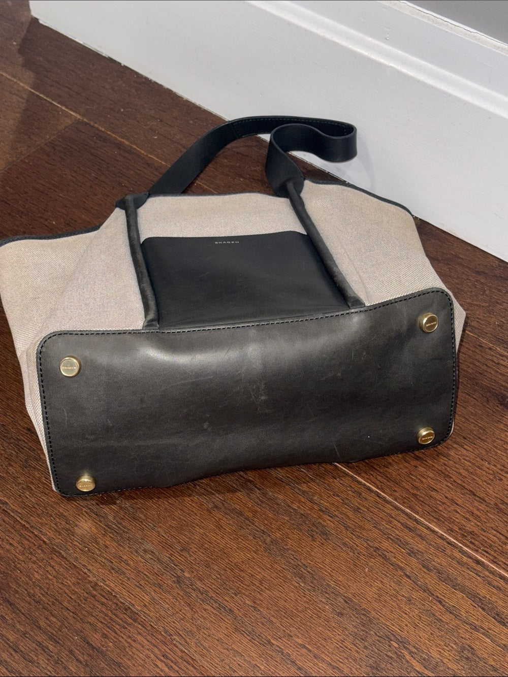 Skagen Grey Canvas Tote with Black Leather Trim
