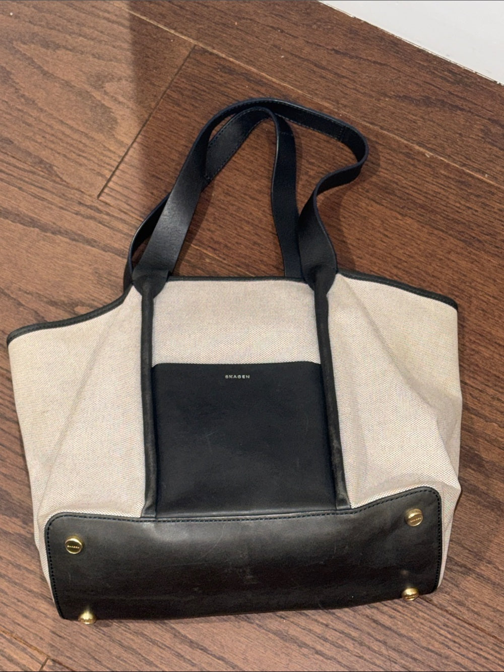 Skagen Grey Canvas Tote with Black Leather Trim