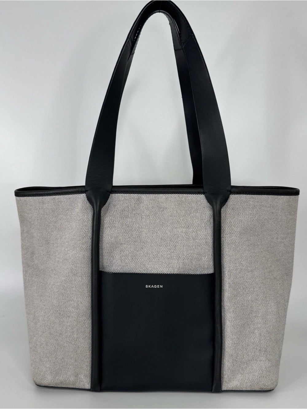 Skagen Grey Canvas Tote with Black Leather Trim