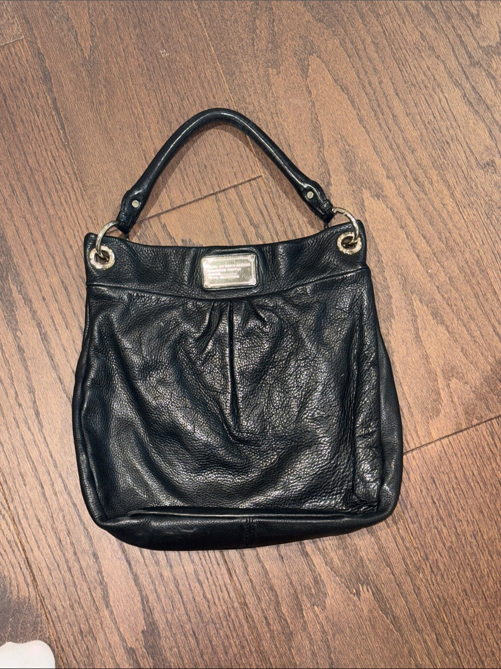 Marc by Marc Jacobs Black Pebbled Leather Shoulder Bag with Gold Plaque