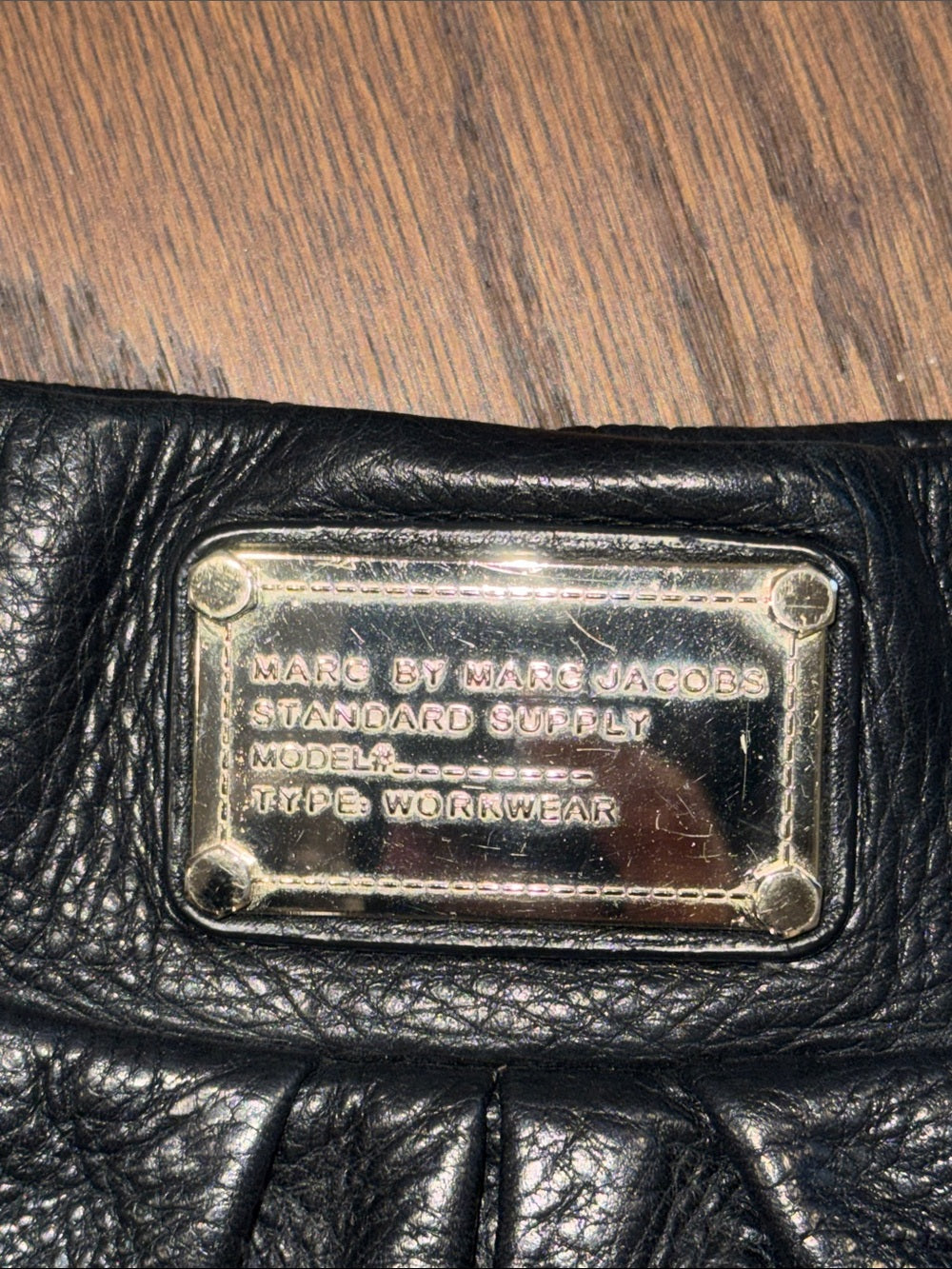 Marc by Marc Jacobs Black Pebbled Leather Shoulder Bag with Gold Plaque