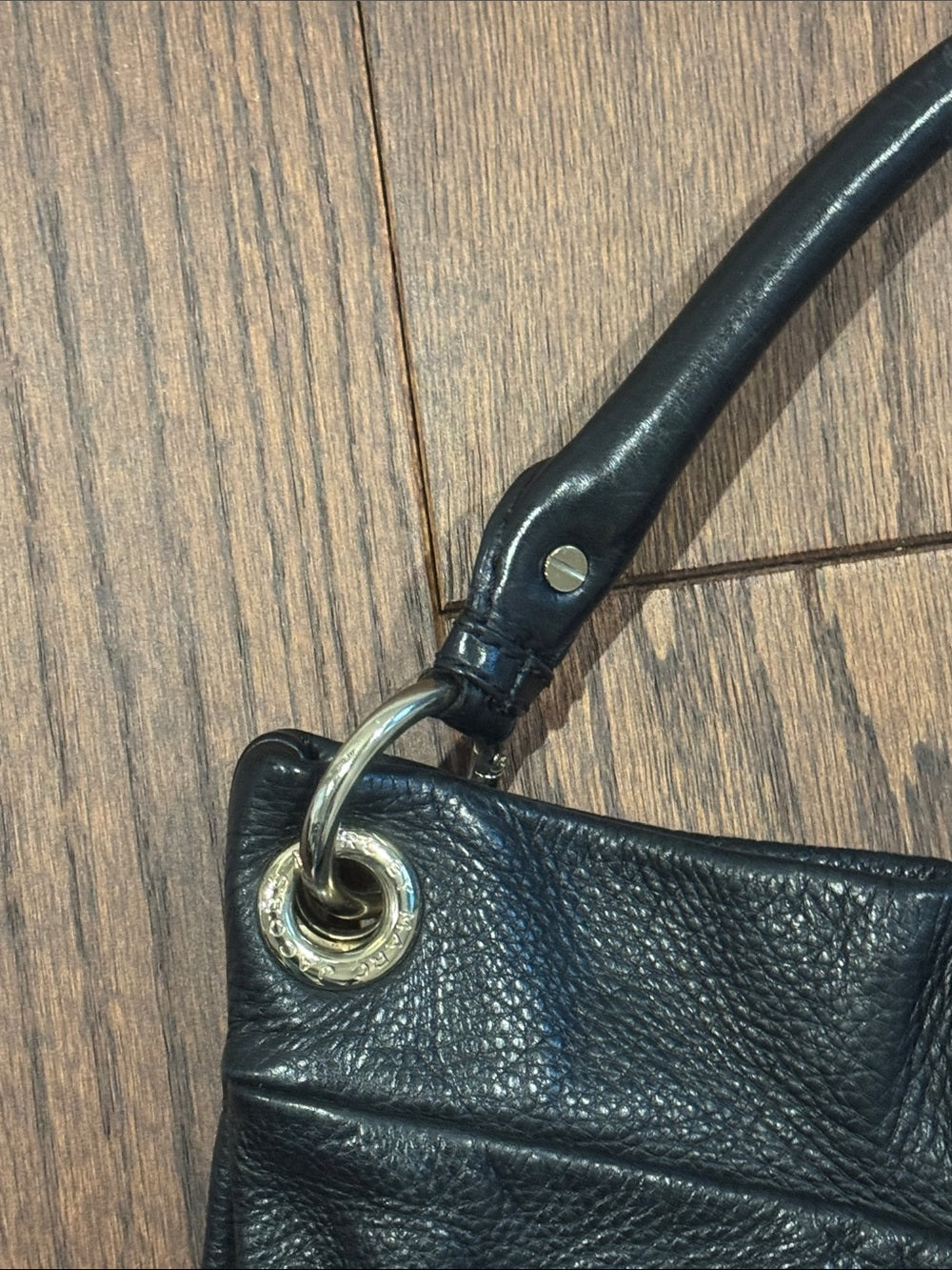 Marc by Marc Jacobs Black Pebbled Leather Shoulder Bag with Gold Plaque