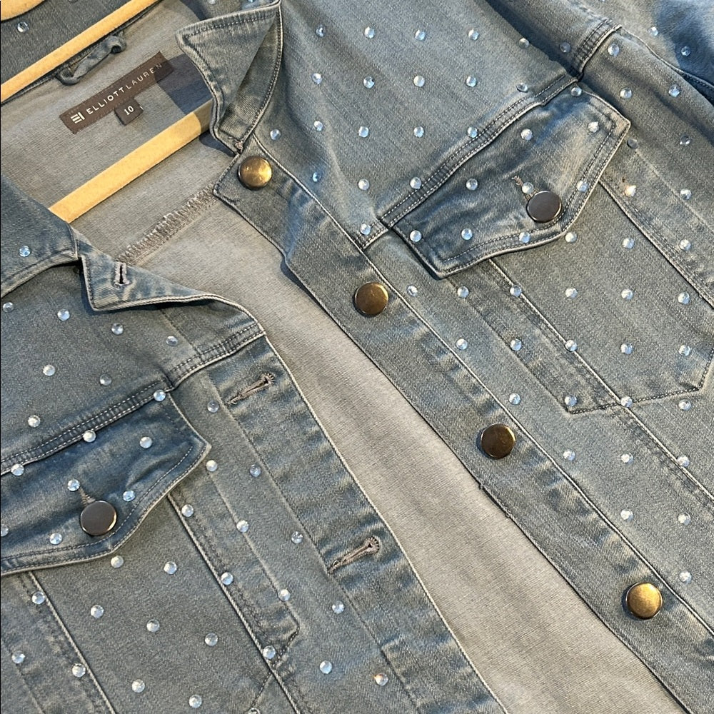 Elliott Lauren Women’s Light Blue Denim Jacket with Rhinestones Size 10
