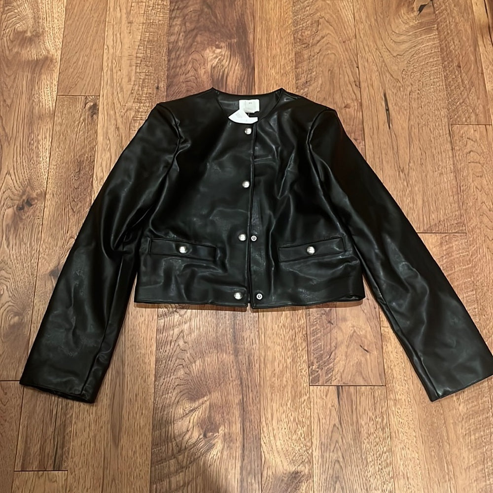 NWT H&M Woman’s Black Faux Leather Jacket Size XS