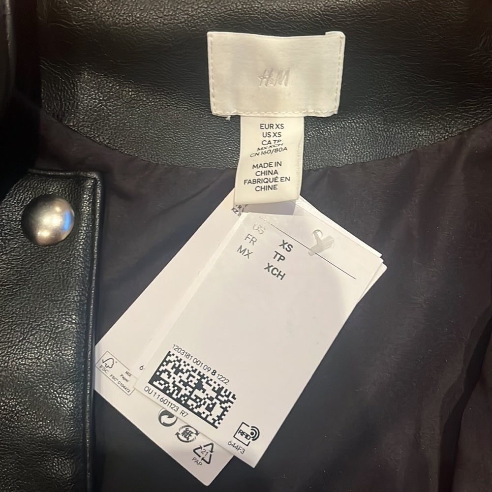 NWT H&M Woman’s Black Faux Leather Jacket Size XS